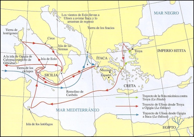mapa el viaje de Odiseo